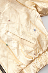 Recess Los Angeles Vintage crystal Stud Julian K Gold Leather Lamé Bomber Jacket