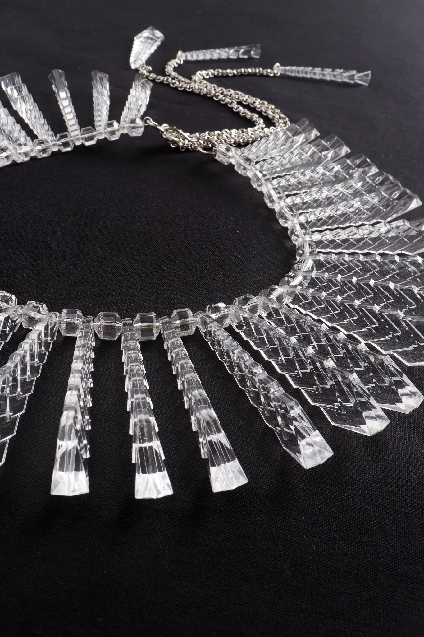 Vintage Julie Rubano Clear Lucite Arrow Icicle Collar Necklace on Black at Recess Los Angeles
