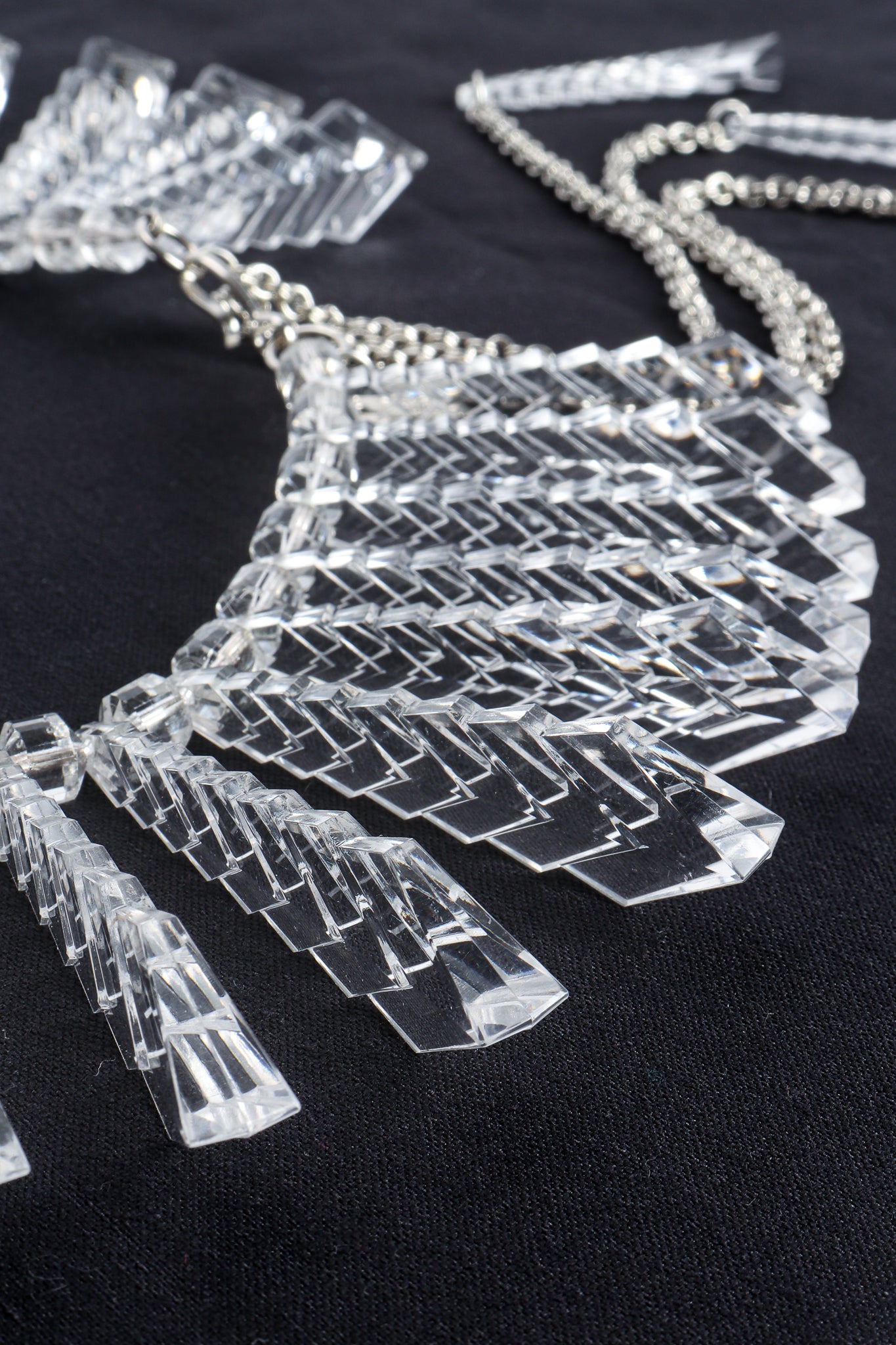 Vintage Julie Rubano Clear Lucite Arrow Icicle Collar Necklace on Black at Recess Los Angeles