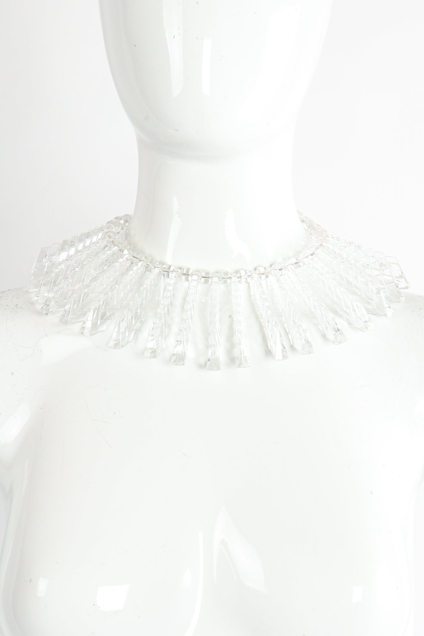 Vintage Julie Rubano Clear Lucite Arrow Icicle Collar Necklace on Mannequin at Recess LA