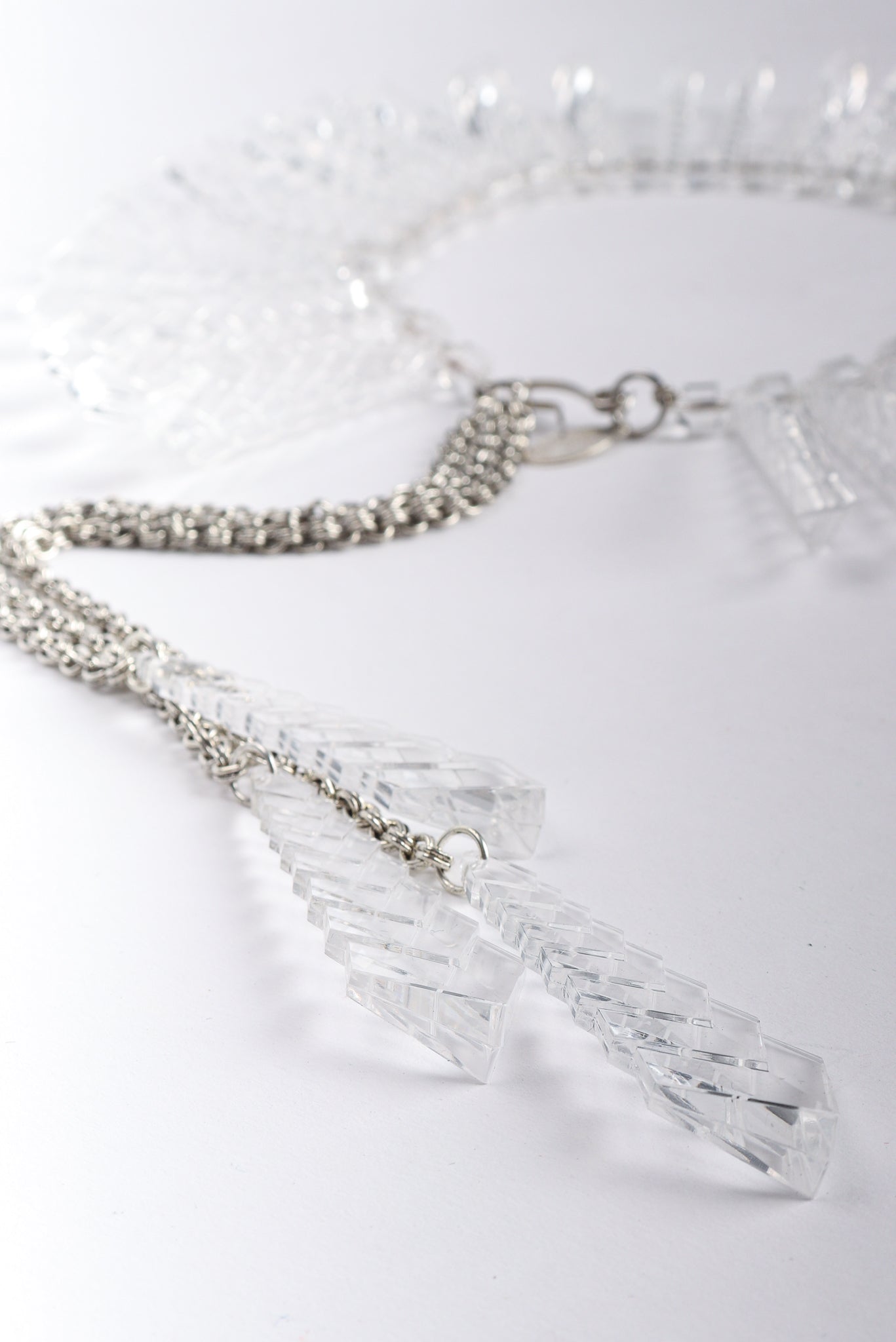 Vintage Julie Rubano Clear Lucite Arrow Icicle Collar Necklace Tassel Detail at Recess Los Angeles