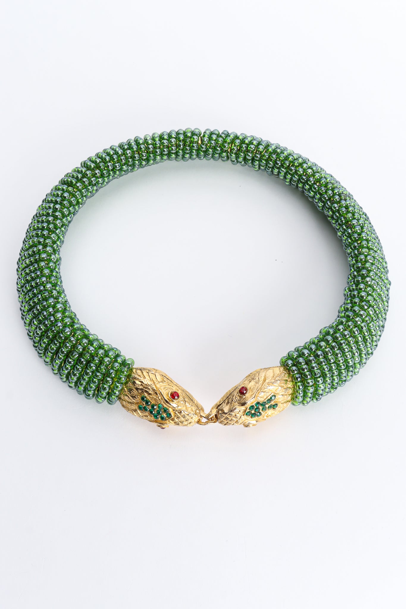 Vintage Julie Rubano Green Beaded Snake Collar Front at Recess LA