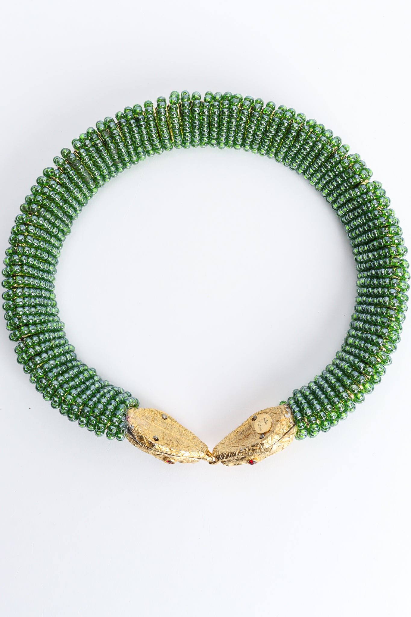 Vintage Julie Rubano Green Beaded Snake Collar Reverse at Recess LA