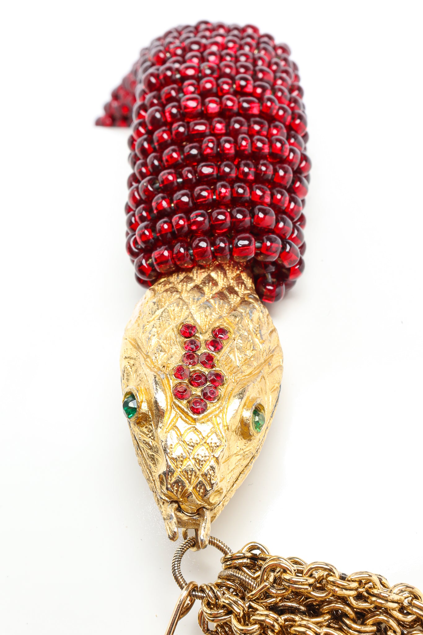 Julie Rubano Red Beaded Snake Chain Collar Head Closeup at Recess LA