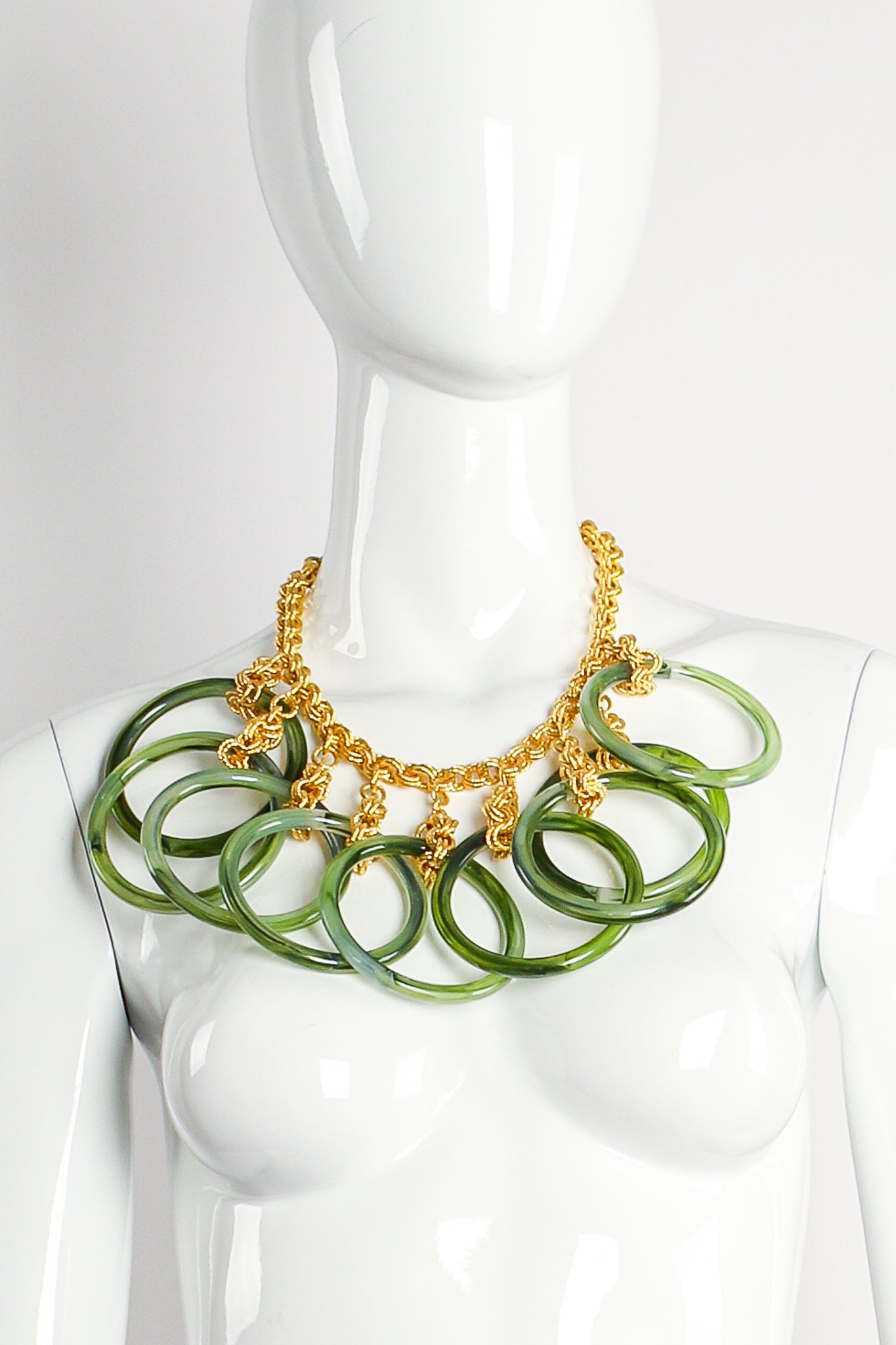 Vintage Julie Rubano Large Lucite Rings Chain Link Necklace on Mannequin at Recess LA