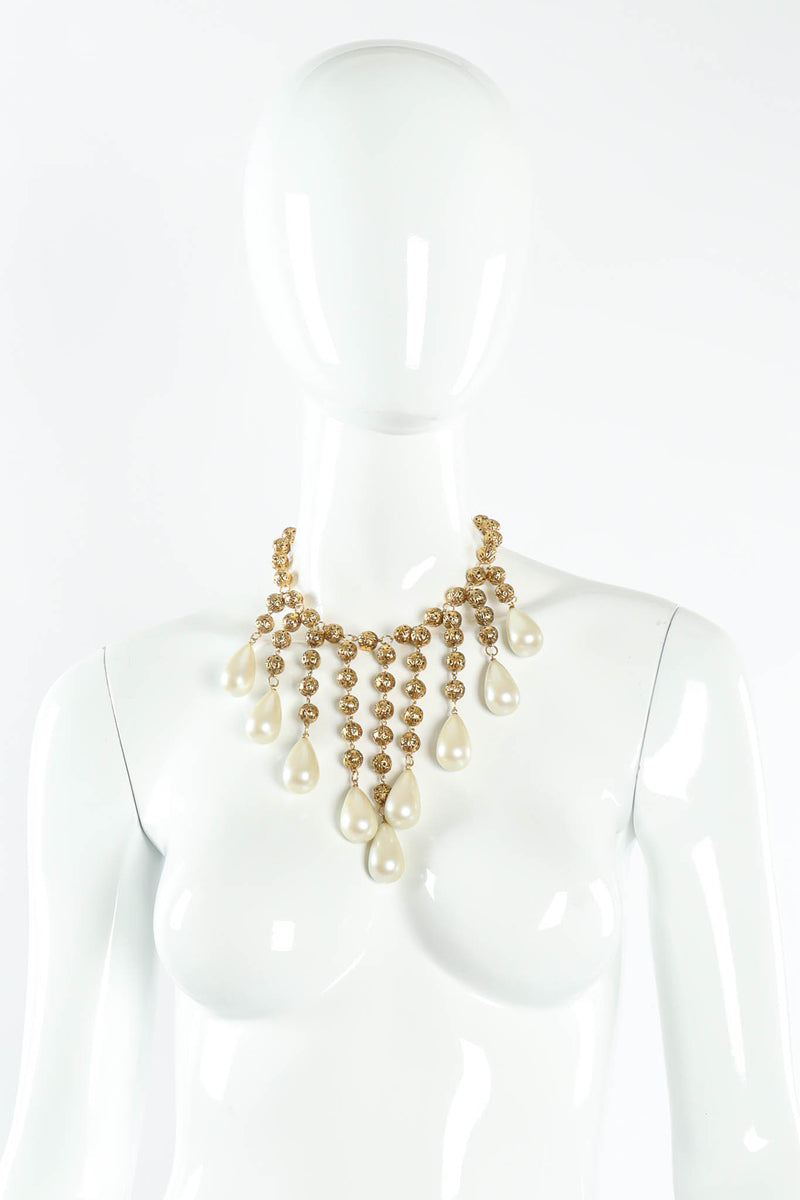 Vintage Julie Rubano Filigree Orb Pearl Necklace on mannequin @ Recess Los Angeles