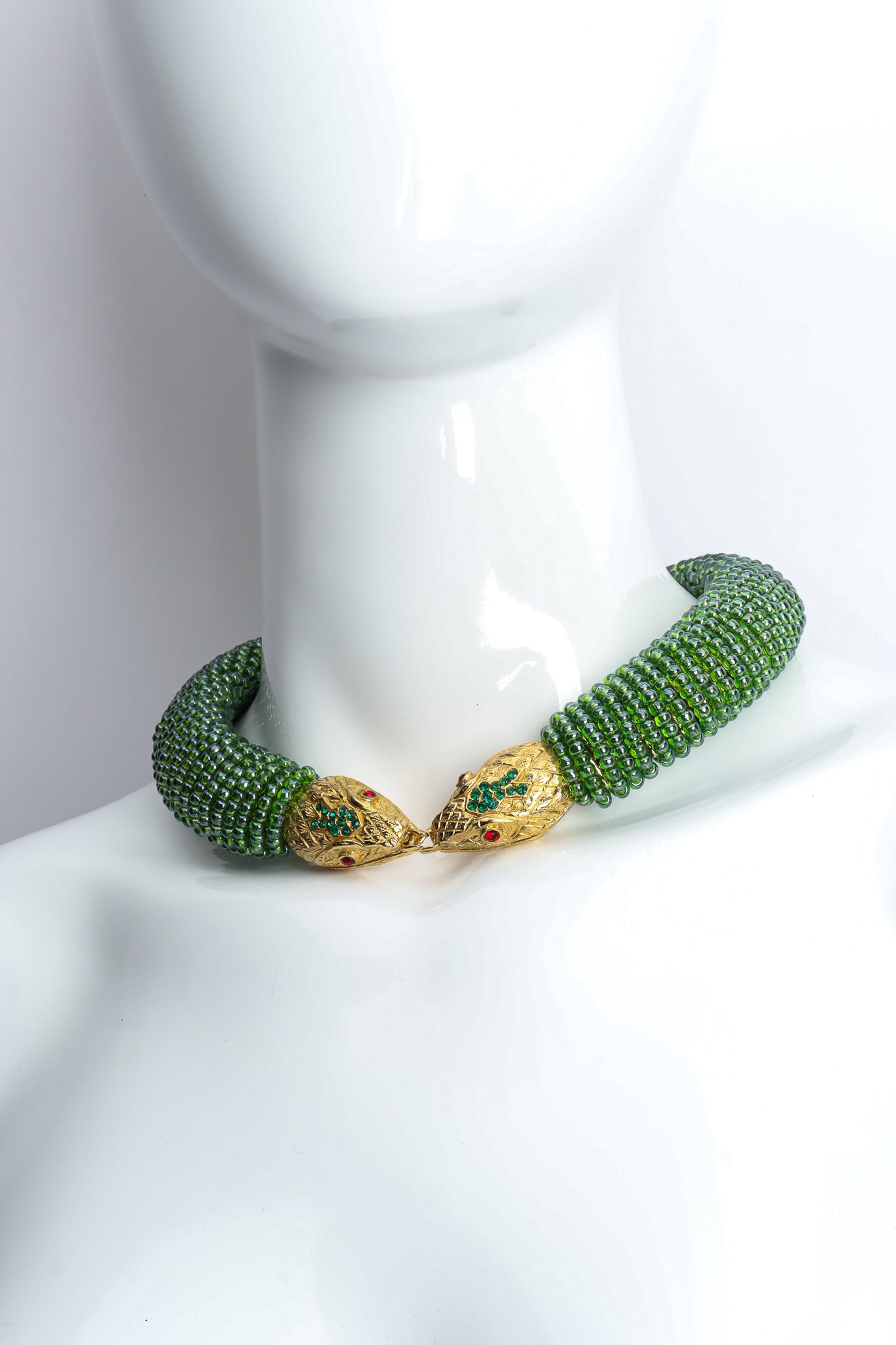 Vintage Julie Rubano Green Beaded Snake Collar on Mannequin at Recess LA