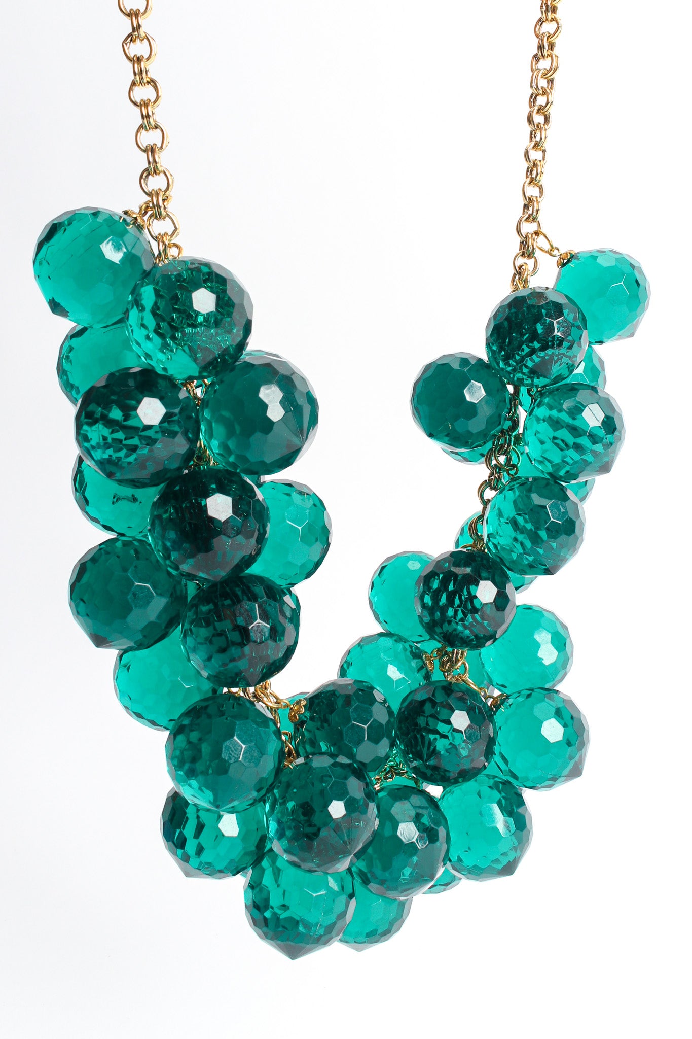 Vintage Julie Rubano Emerald Disco Ball Necklace pendant cluster close @ Recess LA