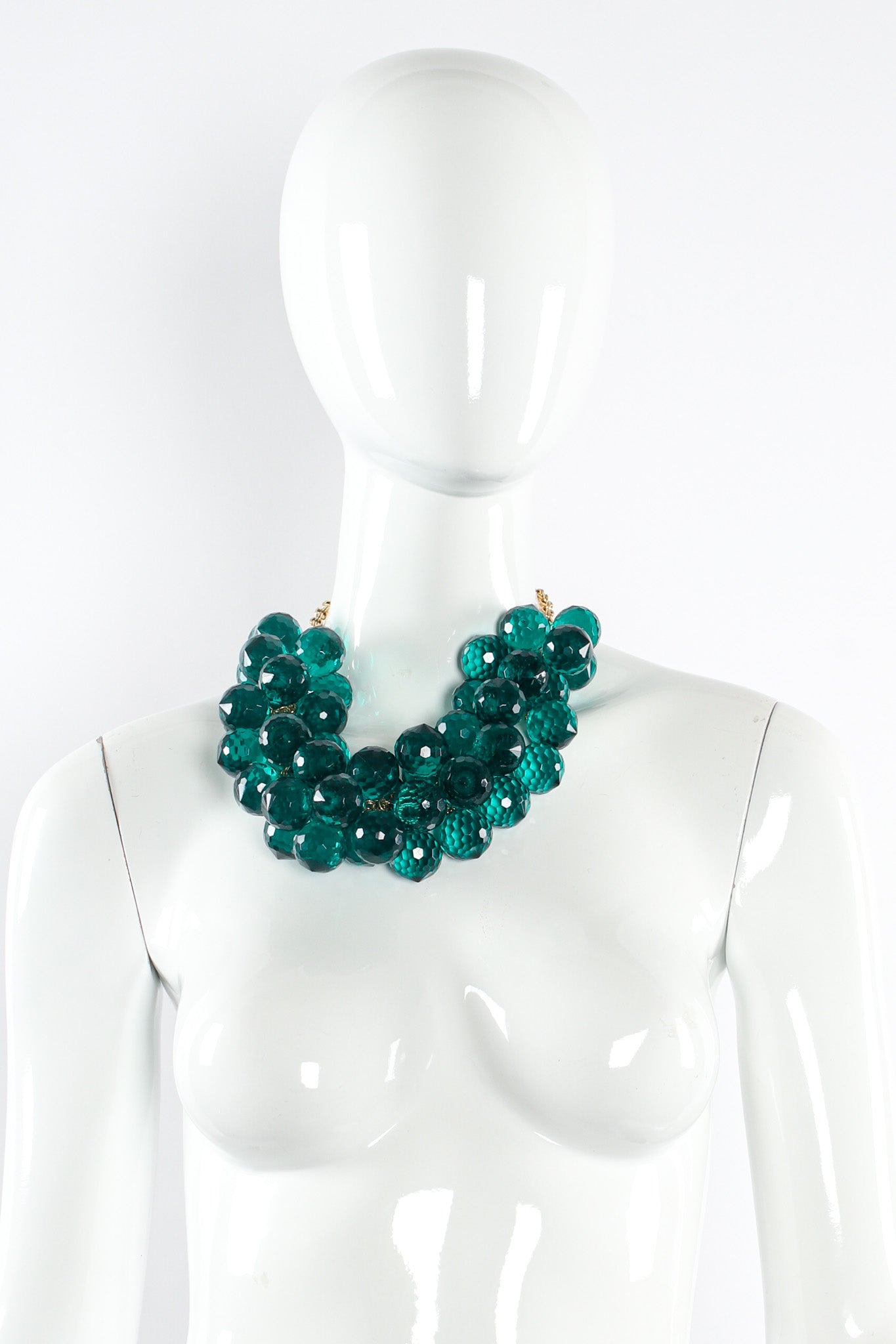 Vintage Julie Rubano Emerald Disco Ball Necklace on mannequin @ Recess LA
