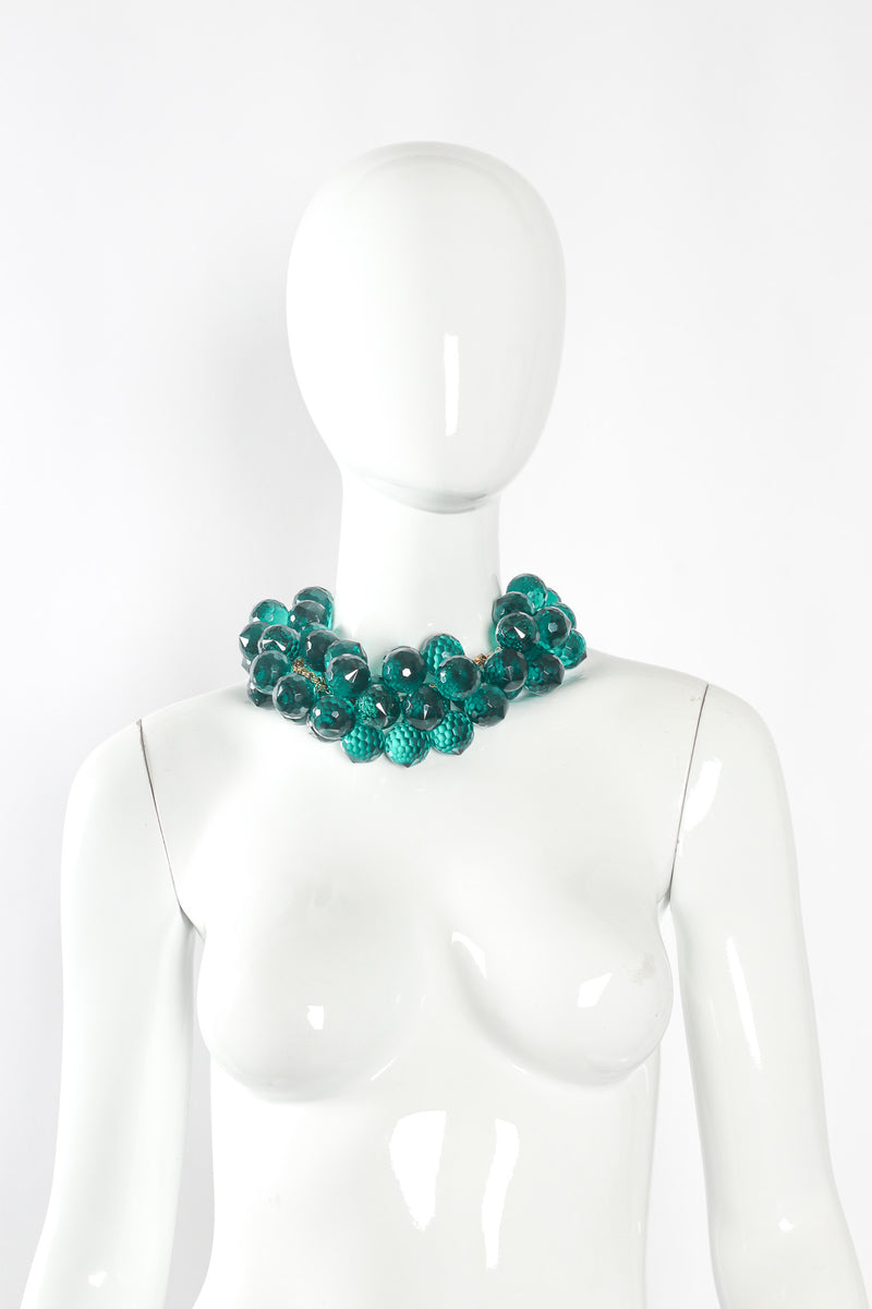Vintage Julie Rubano Emerald Disco Ball Necklace on mannequin @ Recess LA
