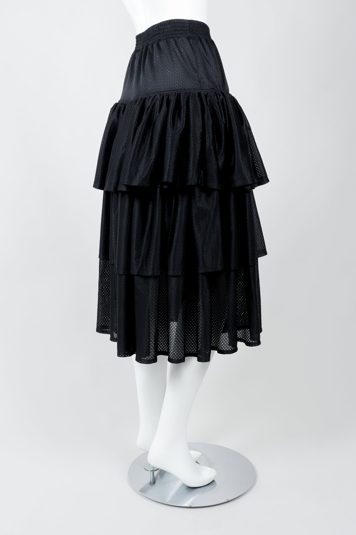 Vintage Junior Gaultier Sport Tiered Mesh Skirt on Mannequin side at Recess Los Angeles