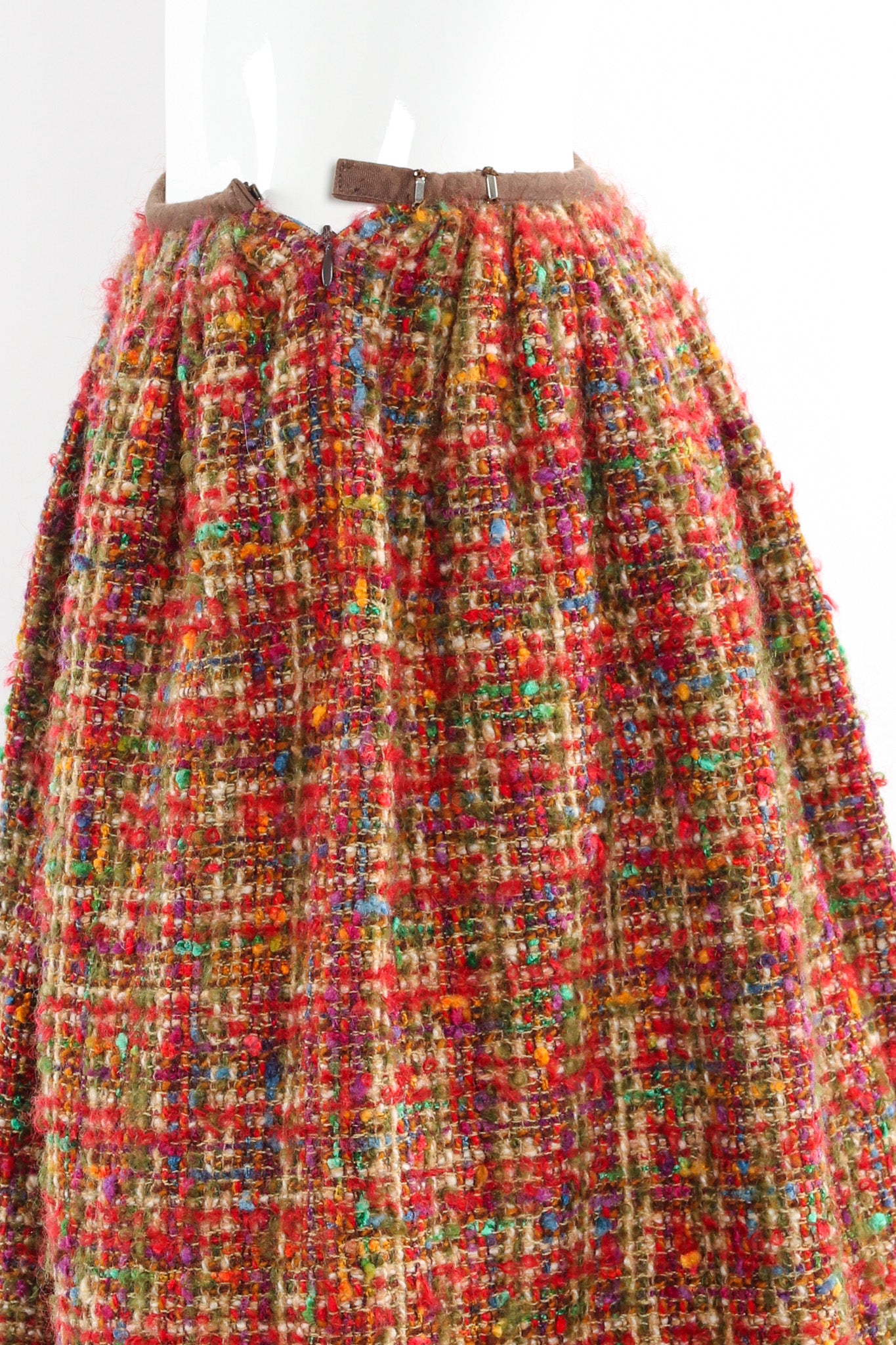 Vintage Commes de Garçons 2000 A/W Rainbow Wool Skirt hook clasp not closing close up @ Recess LA