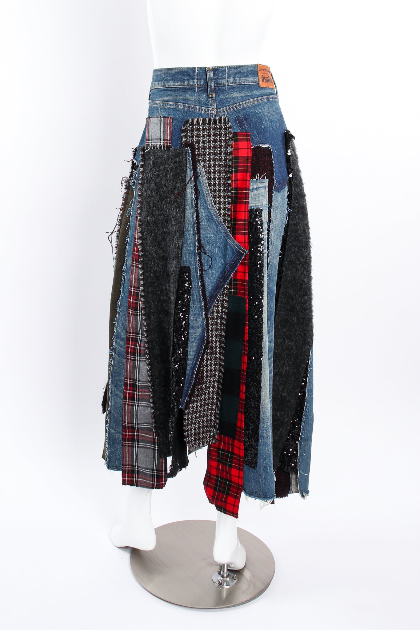 Vintage Junya Watanabe Comme des Garçons Denim Patchwork Denim Skirt on mannequin back @ Recess LA