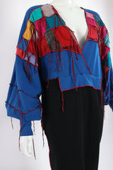 Vintage Just Me Charlene Patchwork Fringe Shift Sweater Dress on Mannequin crop at Recess LA