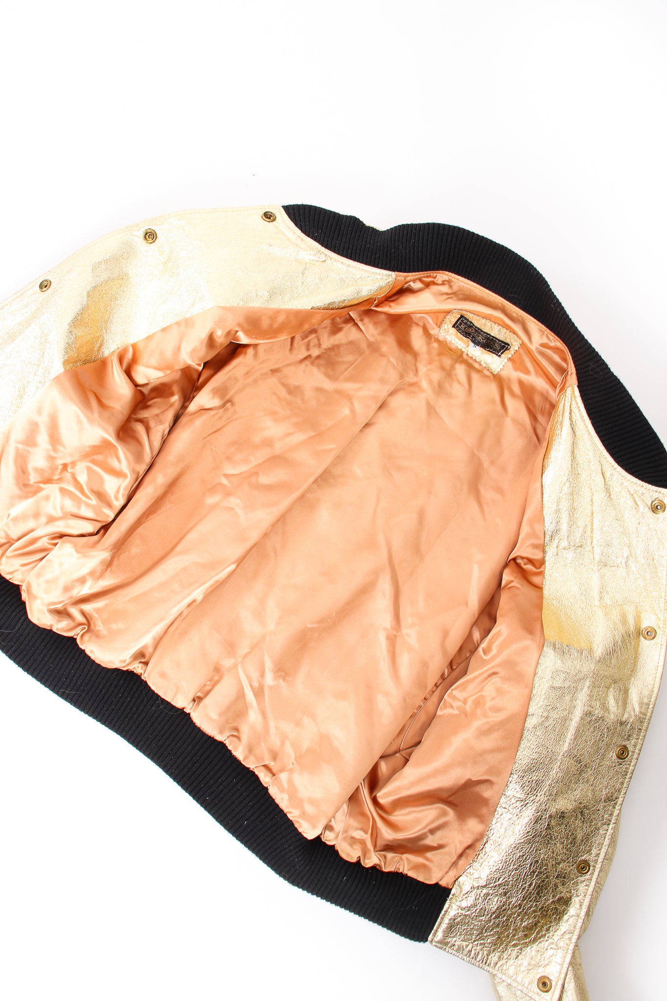 Vintage K.Baumann Studded Gold Leather Bomber Jacket lining at Recess Los Angeles