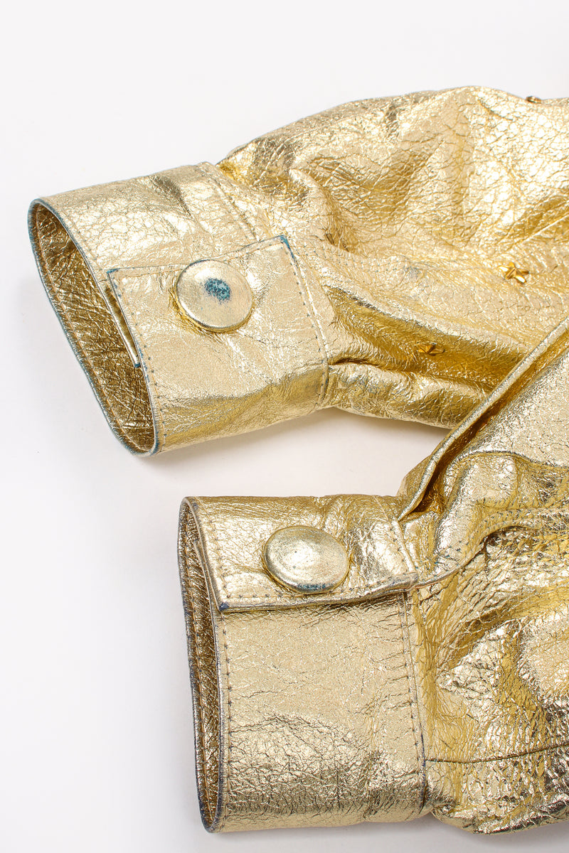 Vintage K.Baumann Studded Gold Leather Bomber Jacket sleeve cuffs at Recess Los Angeles
