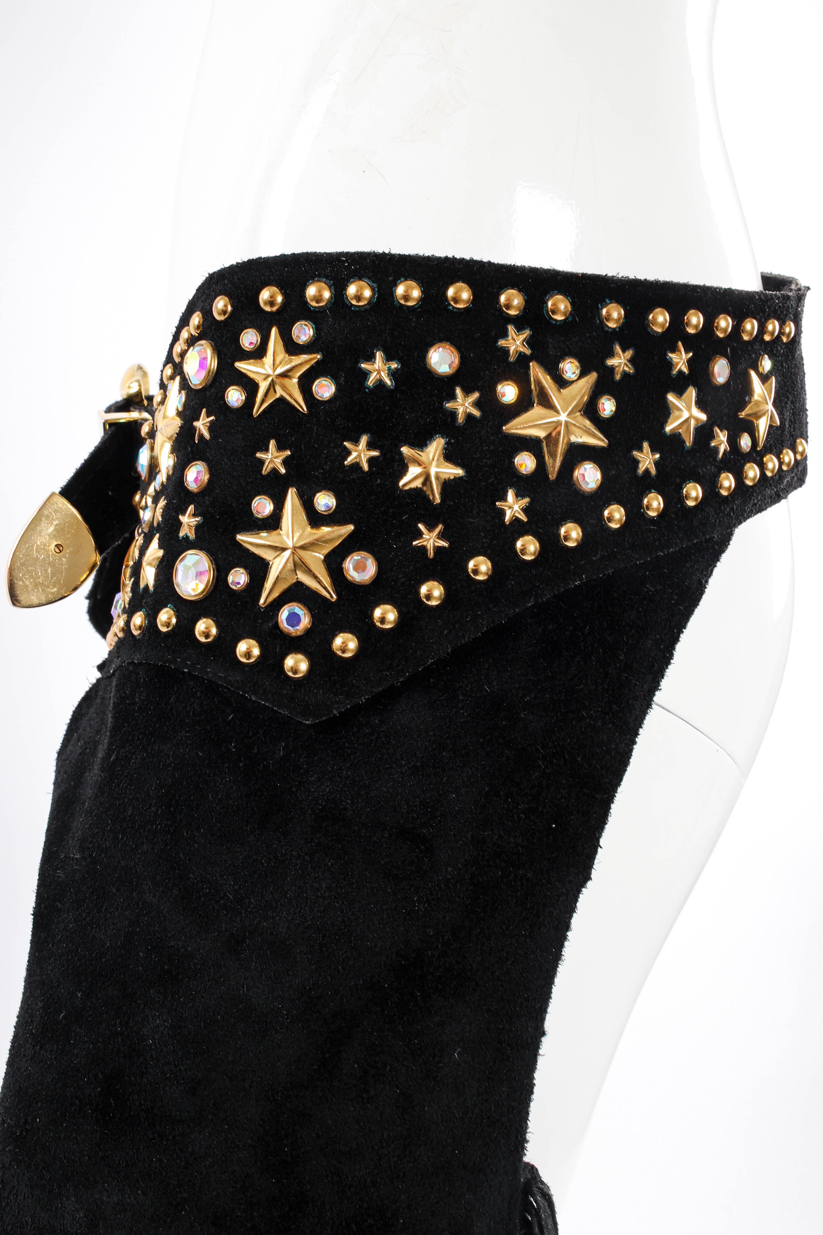 Vintage K.Baumann Stardust Studded Fringe Chaps waist detail @ Recess LA
