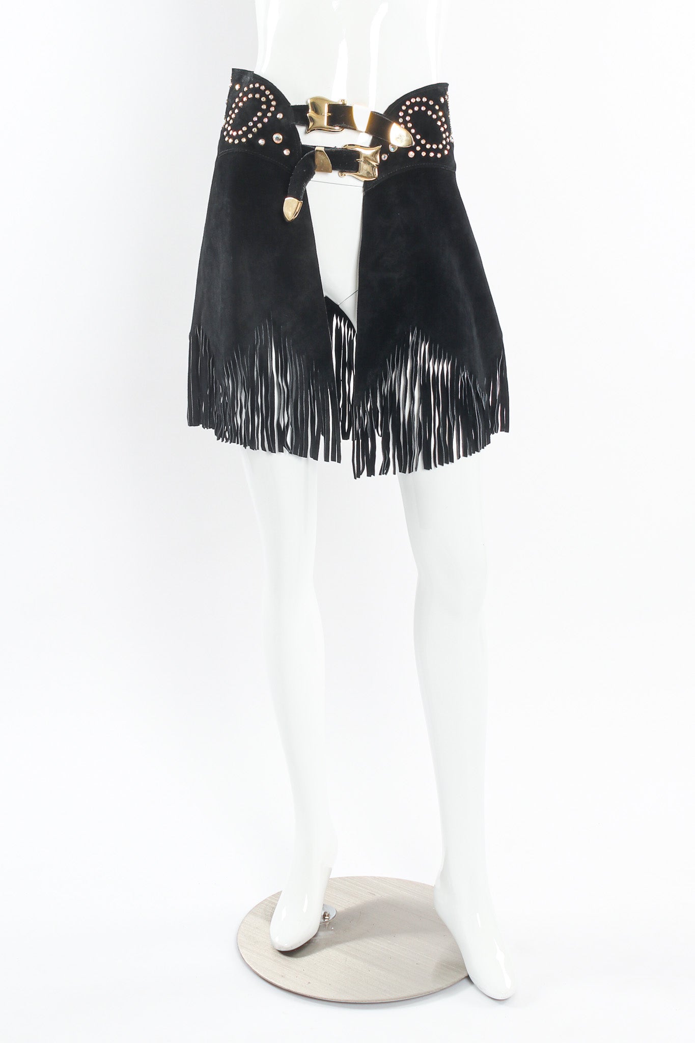 Vintage K.Baumann Studded Suede Chap Skirt Belt mannequin front @ Recess Los Angeles