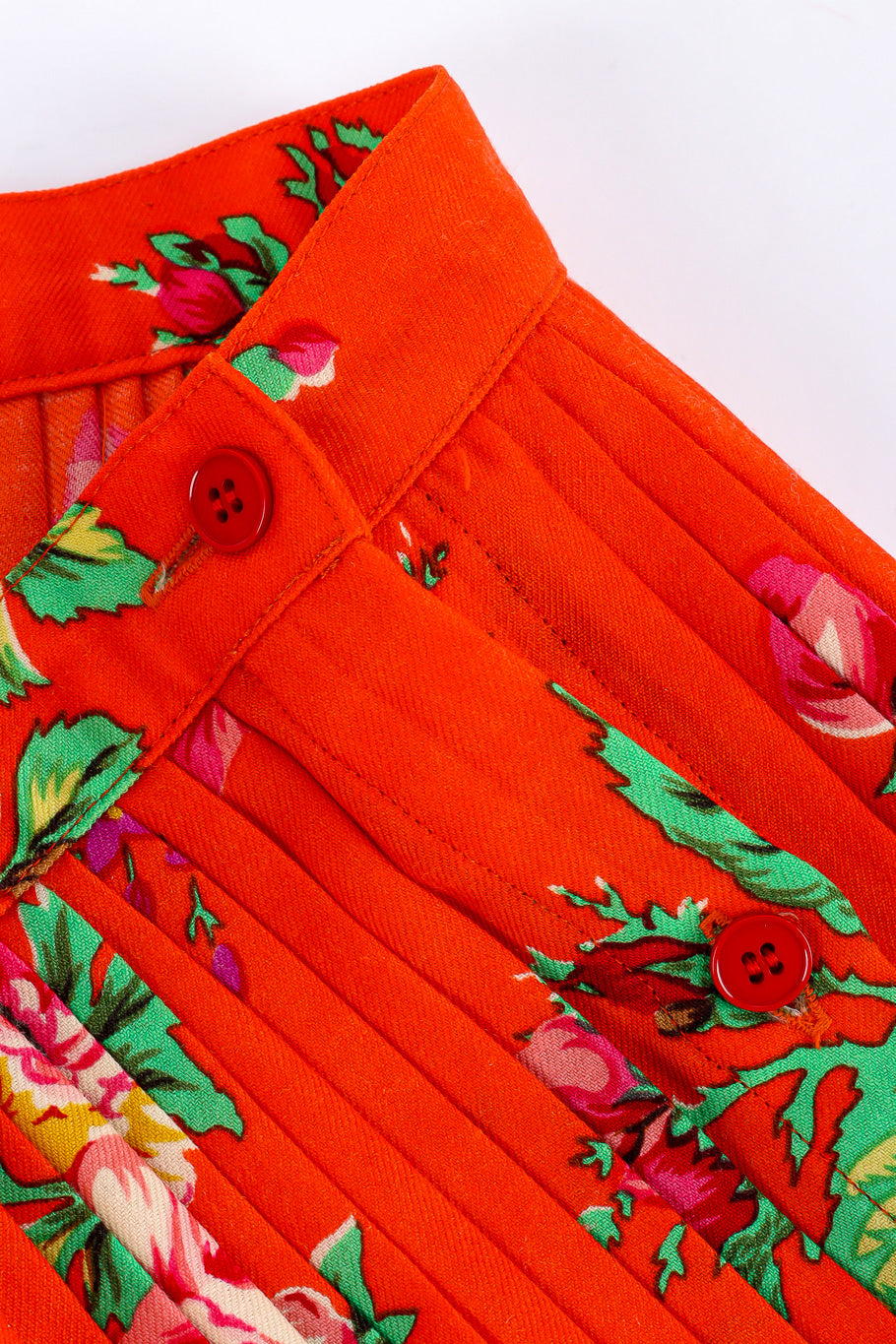 Bright floral pleated skirt by Kenzo Paris button waistband close @recessla