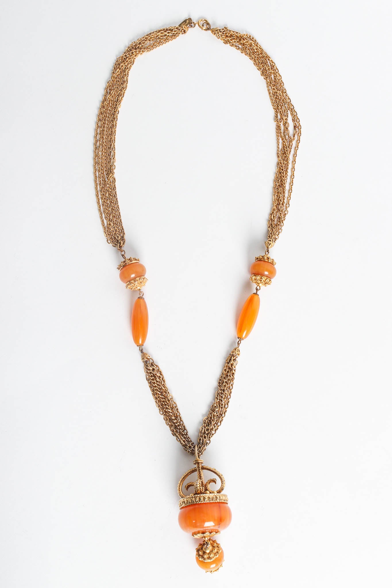 Vintage Kenneth Jay Lane Amber Bead Pendant Necklace overall front @ Recess LA