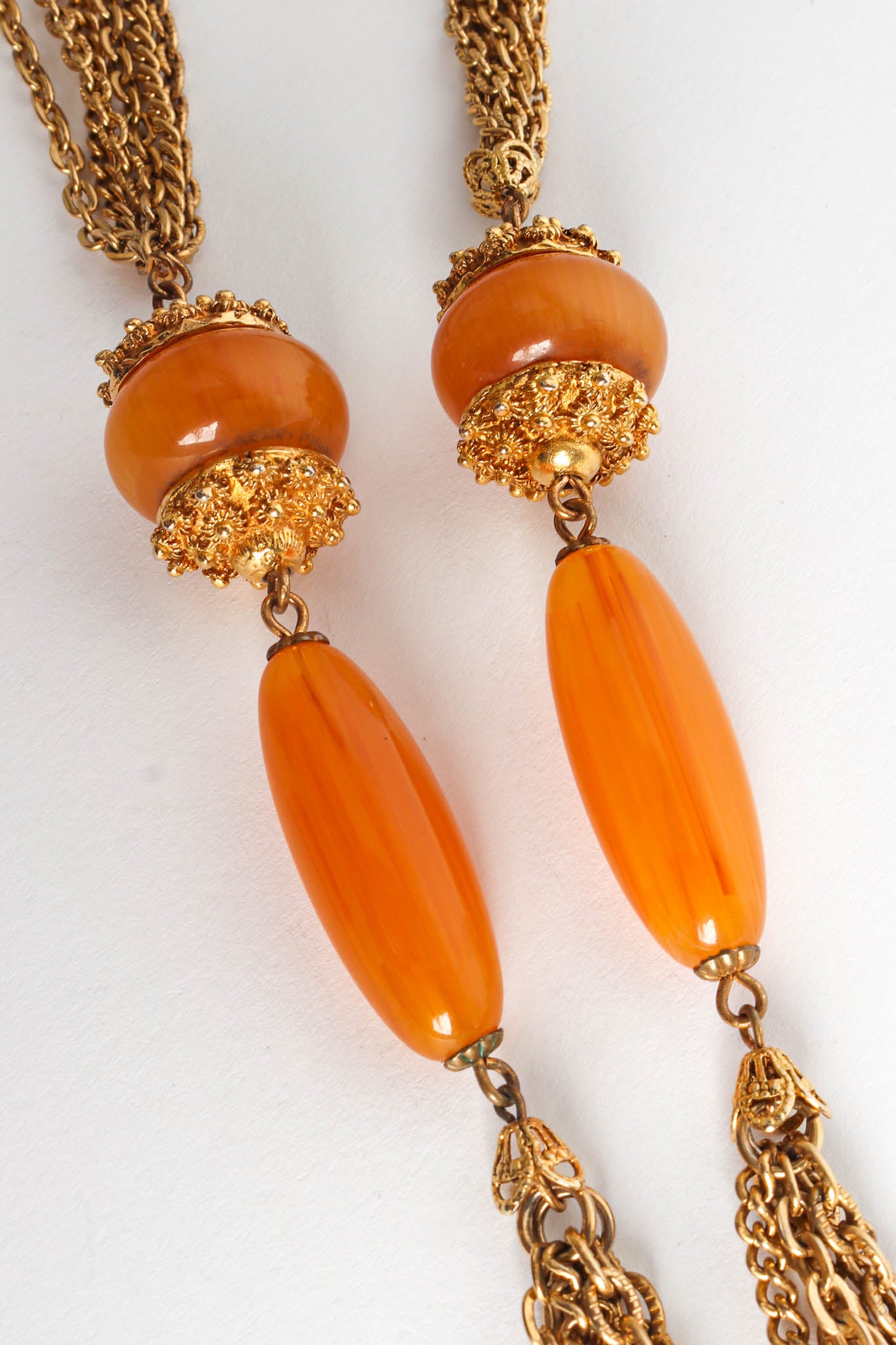 Vintage Kenneth Jay Lane Amber Bead Pendant Necklace resin beads @ Recess LA