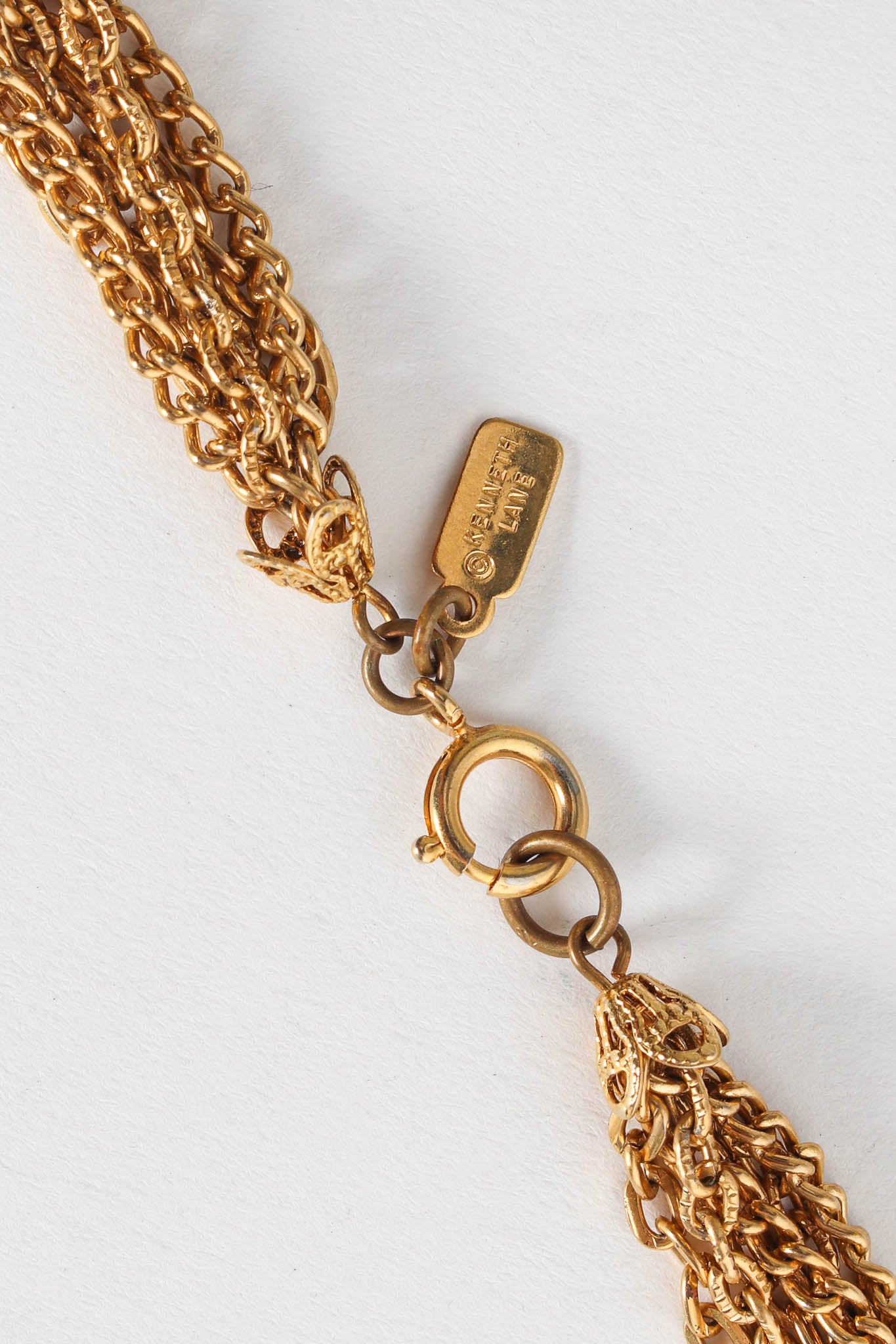 Vintage Kenneth Jay Lane Amber Bead Pendant Necklace signed charm @ Recess LA