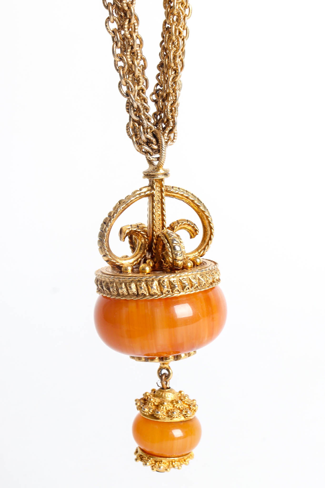 Vintage Kenneth Jay Lane Amber Bead Pendant Necklace pendant crown charm @ Recess LA