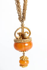 Vintage Kenneth Jay Lane Amber Bead Pendant Necklace pendant crown charm @ Recess LA