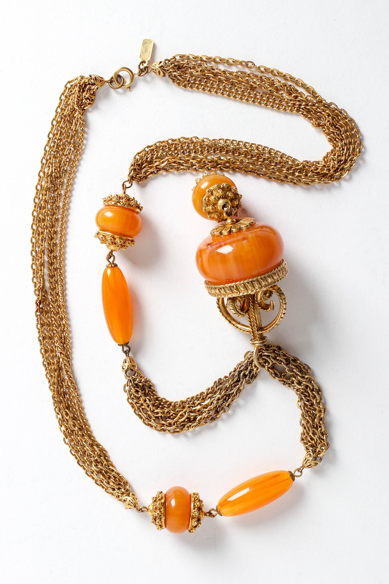 Vintage Kenneth Jay Lane Amber Bead Pendant Necklace close flat @ Recess LA
