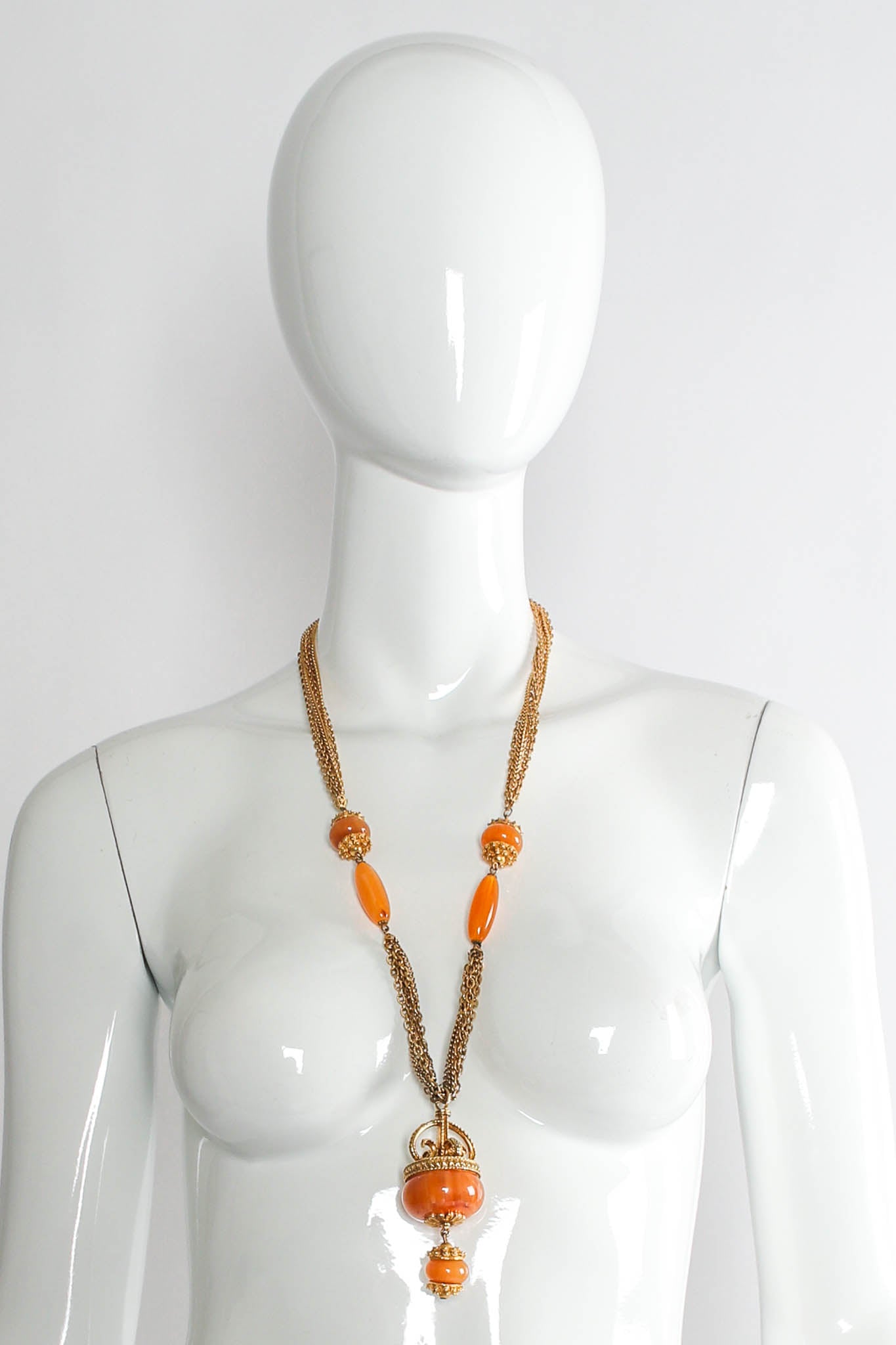 Vintage Kenneth Jay Lane Amber Bead Pendant Necklace on mannequin @ Recess LA