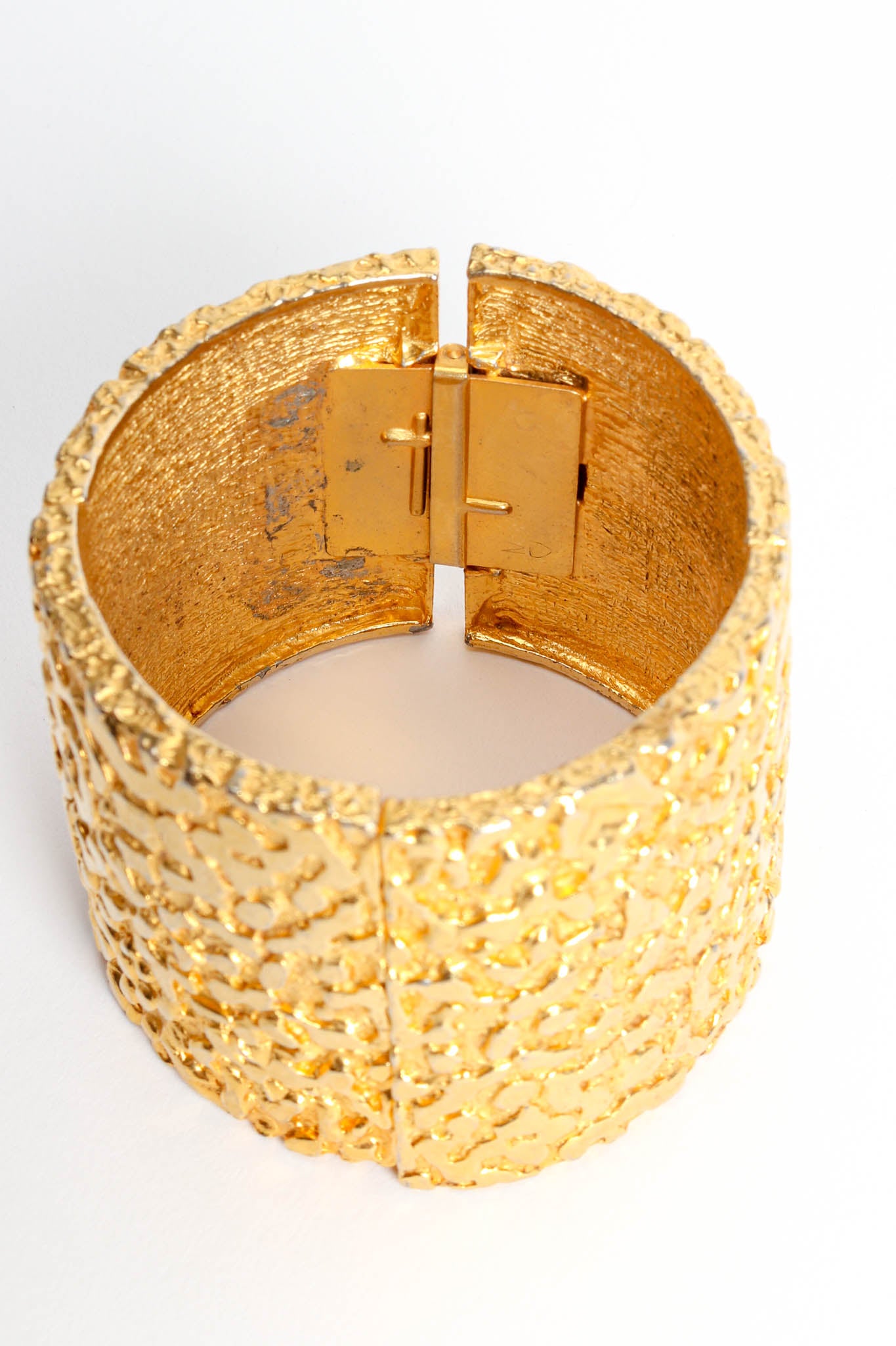 Vintage Kenneth Jay Lane Wide Textured Bracelet inner tarnish at Recess Los Angeles