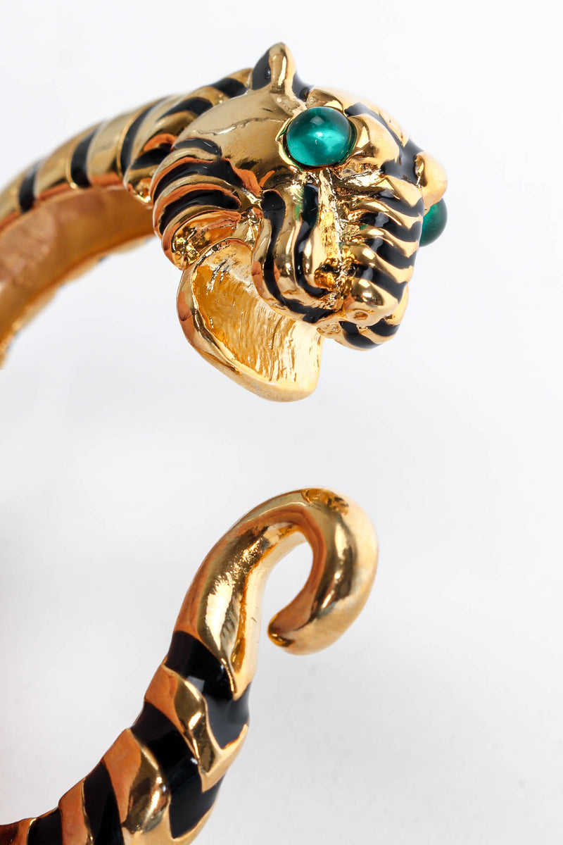 Vintage Kenneth Jay Lane Enamel Tiger Stripe Bracelet tiger detail close  @ Recess LA
