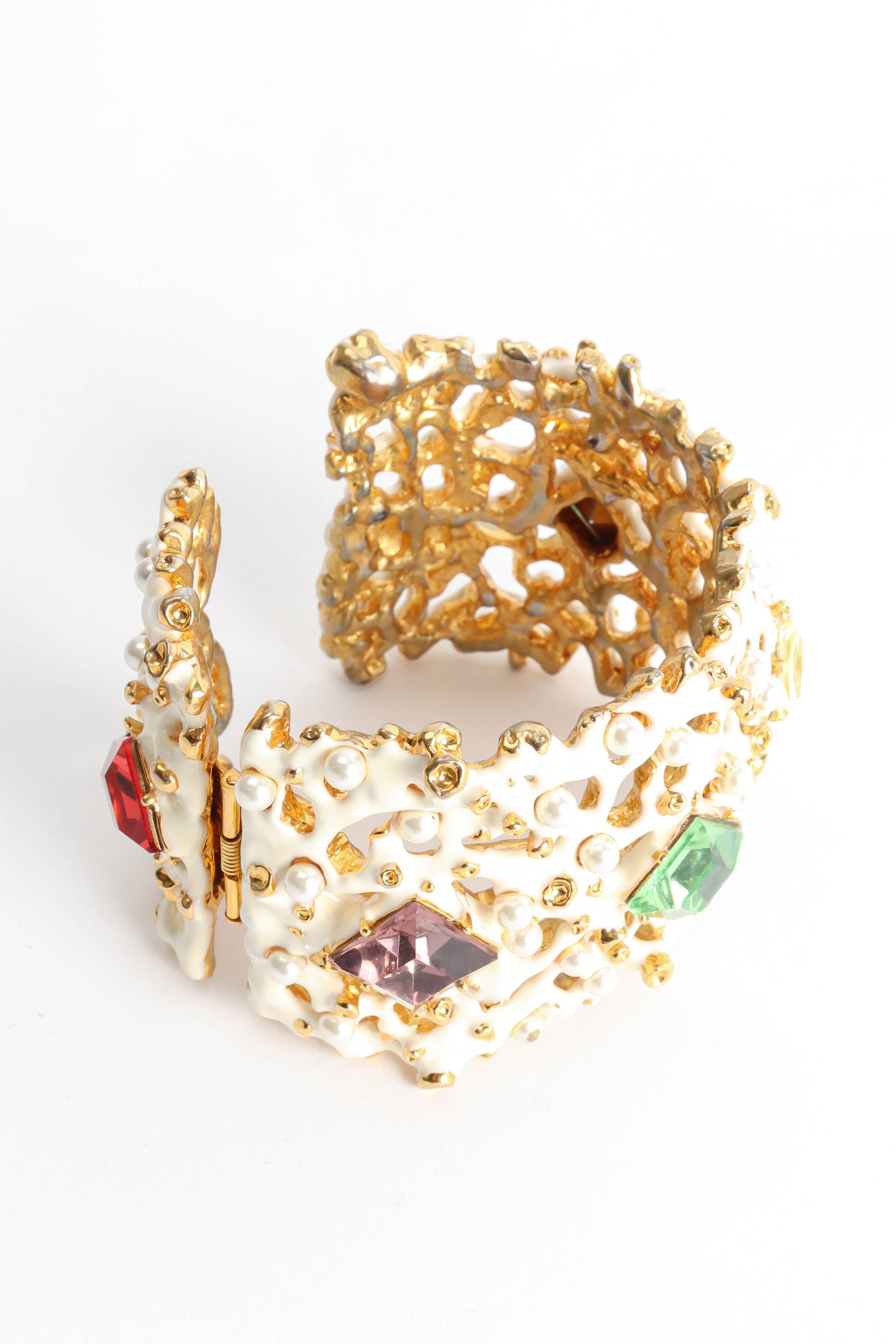 Vintage Kenneth Jay Lane Enamel Pearl Stone Cuff facing down/slight discoloration @ Recess Los Angeles