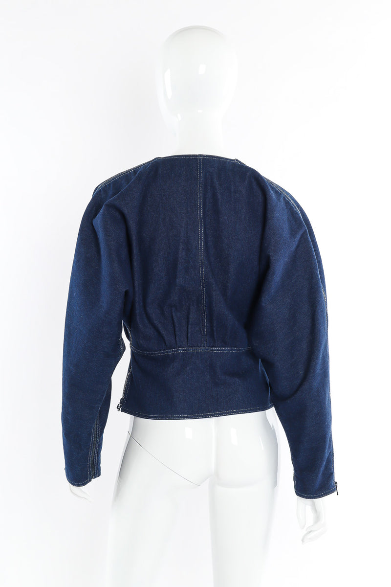 Indigo denim structured jacket by Krizia mannequin back @recessla