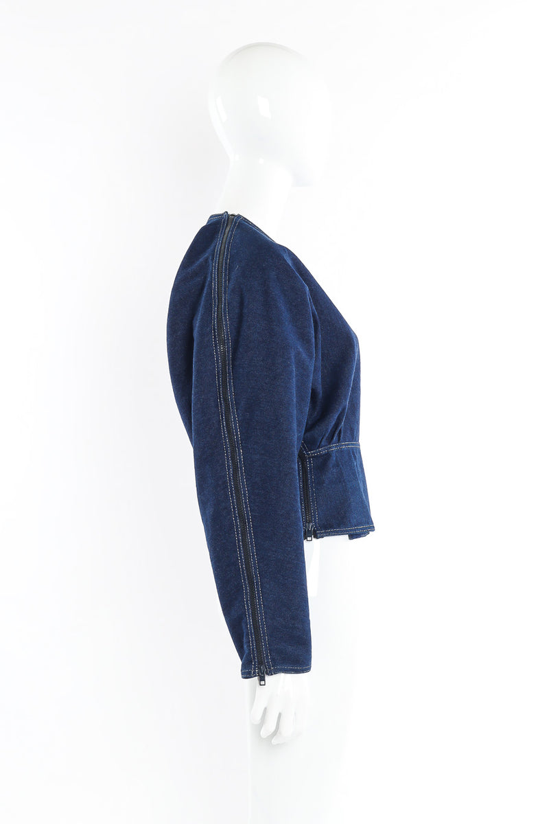 Indigo denim structured jacket by Krizia mannequin side @recessla