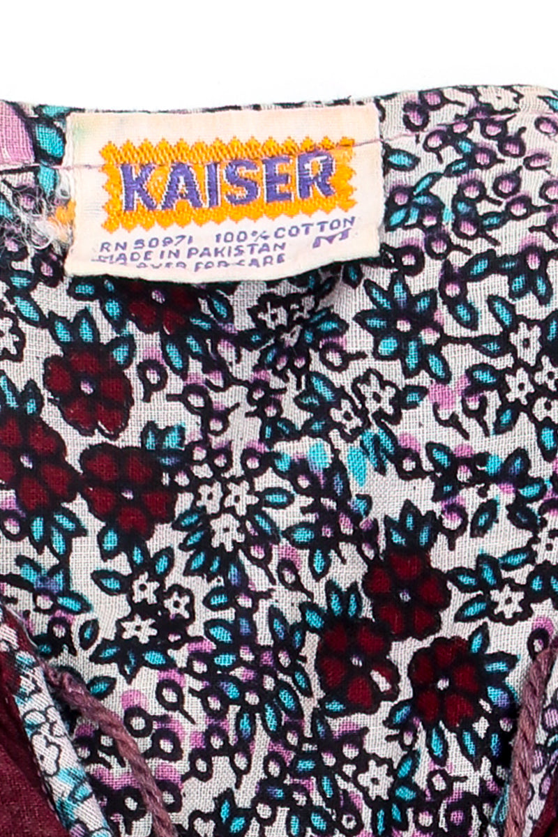 Vintage Kaiser Indian Voile Gauze Gathered Yoke Peasant Dress label at Recess LA