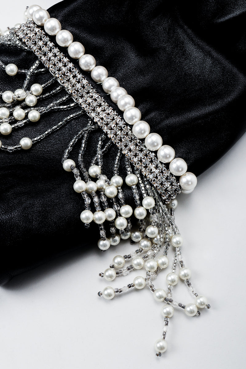 Vintage Kanar Pearl Fringe Cropped Leather Tux Jacket Sleeve Detail