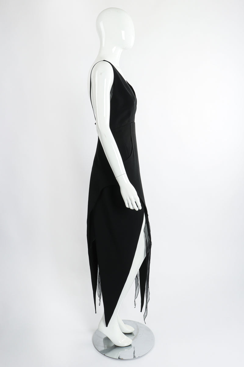 Vintage Karl Lagerfeld Layered Pointed Hem Dress on Mannequin side at Recess Los Angeles