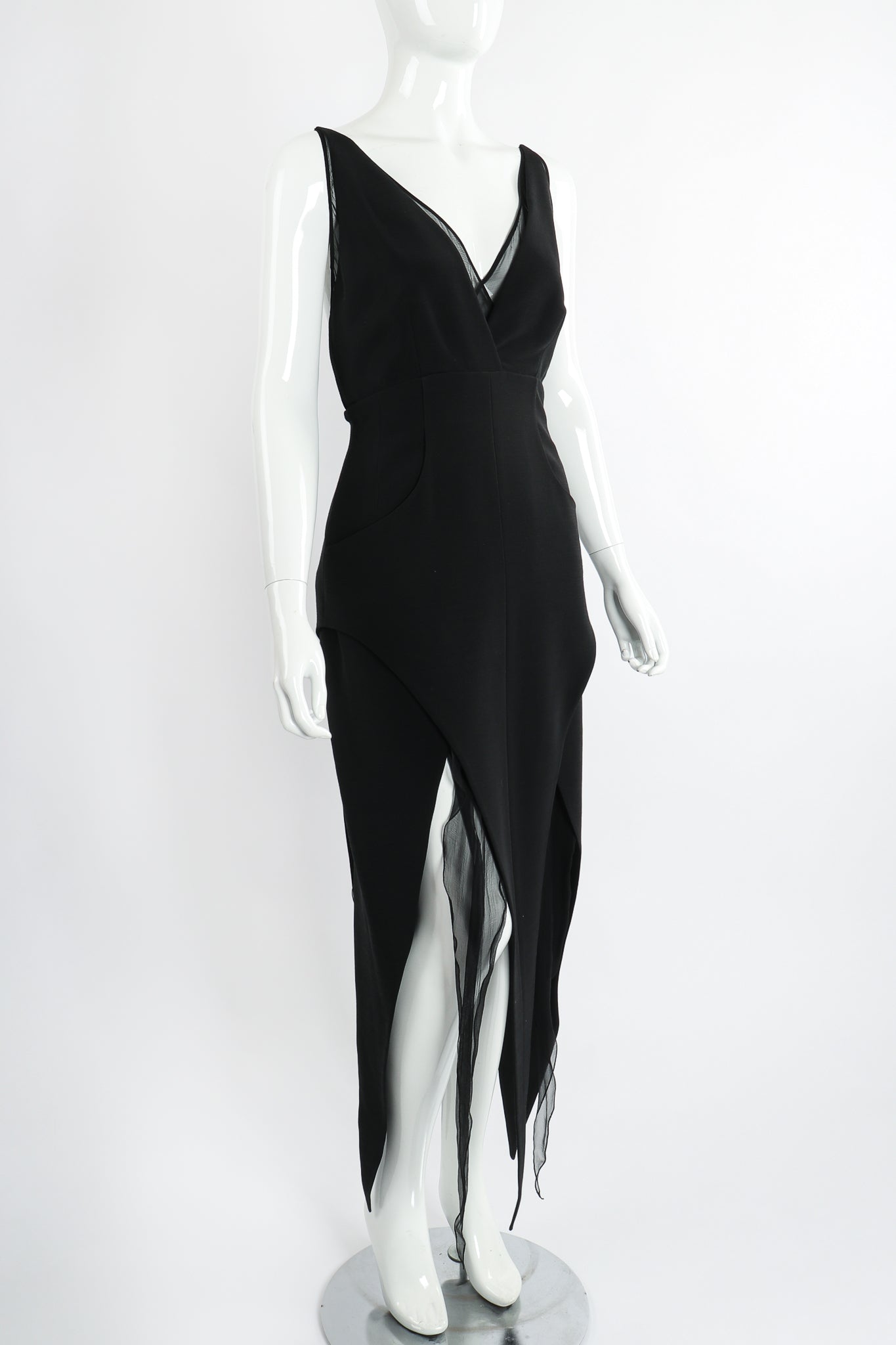 Vintage Karl Lagerfeld Layered Pointed Hem Dress on Mannequin angle at Recess Los Angeles