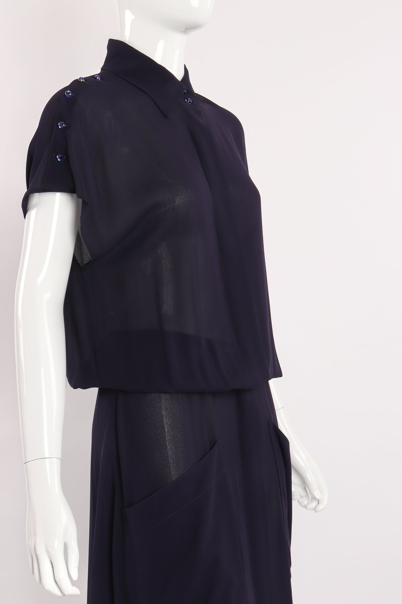 Vintage Karl Lagerfeld Sheer Longline Shirt Dress on Mannequin angle crop at Recess Los Angeles
