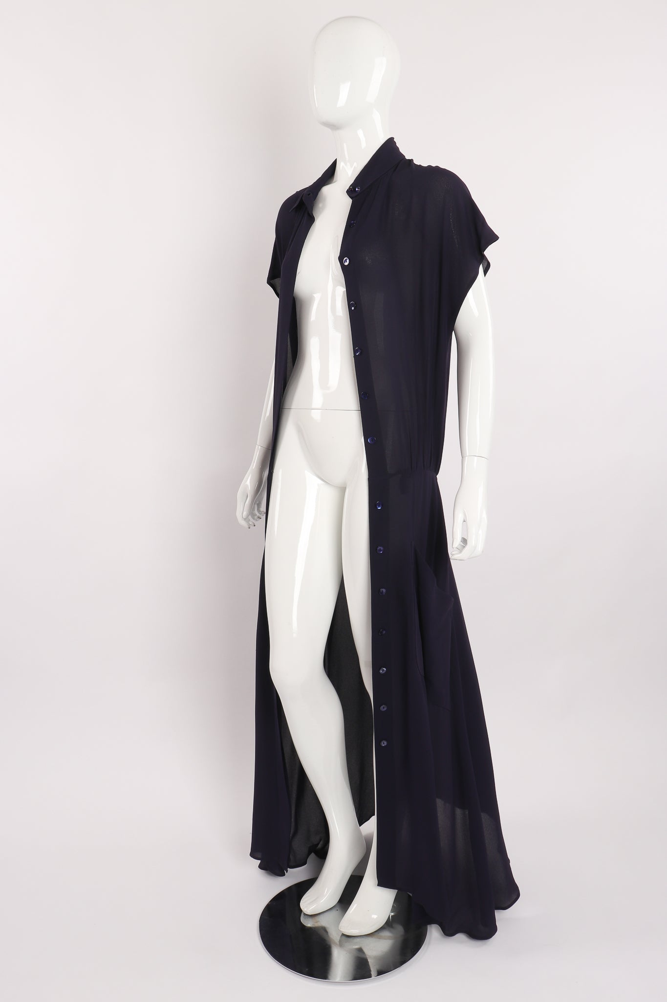 Vintage Karl Lagerfeld Sheer Longline Shirt Dress on Mannequin open at Recess Los Angeles