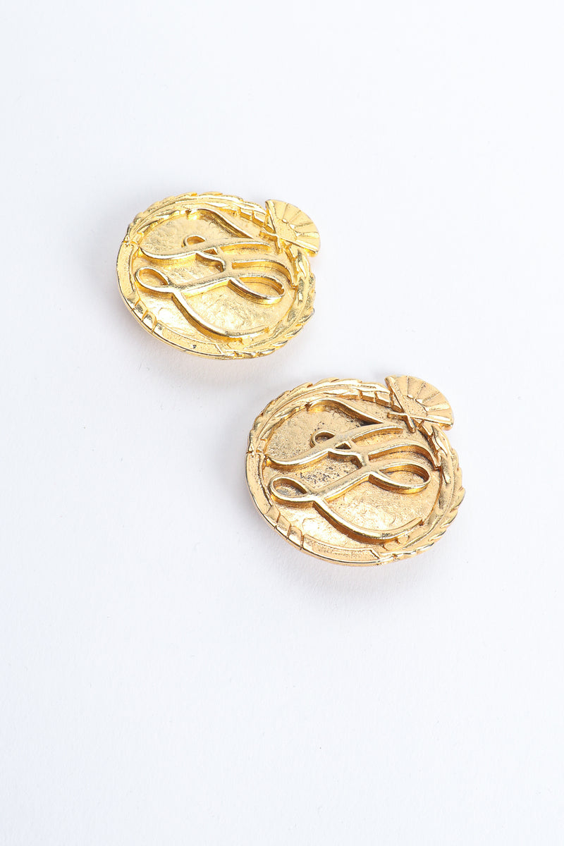 Vintage Karl Lagerfeld Gold Monogram Logo Button Earrings at Recess Los Angeles