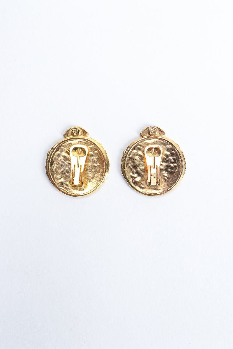Vintage Karl Lagerfeld Gold Monogram Logo Button Earrings Clips at Recess Los Angeles