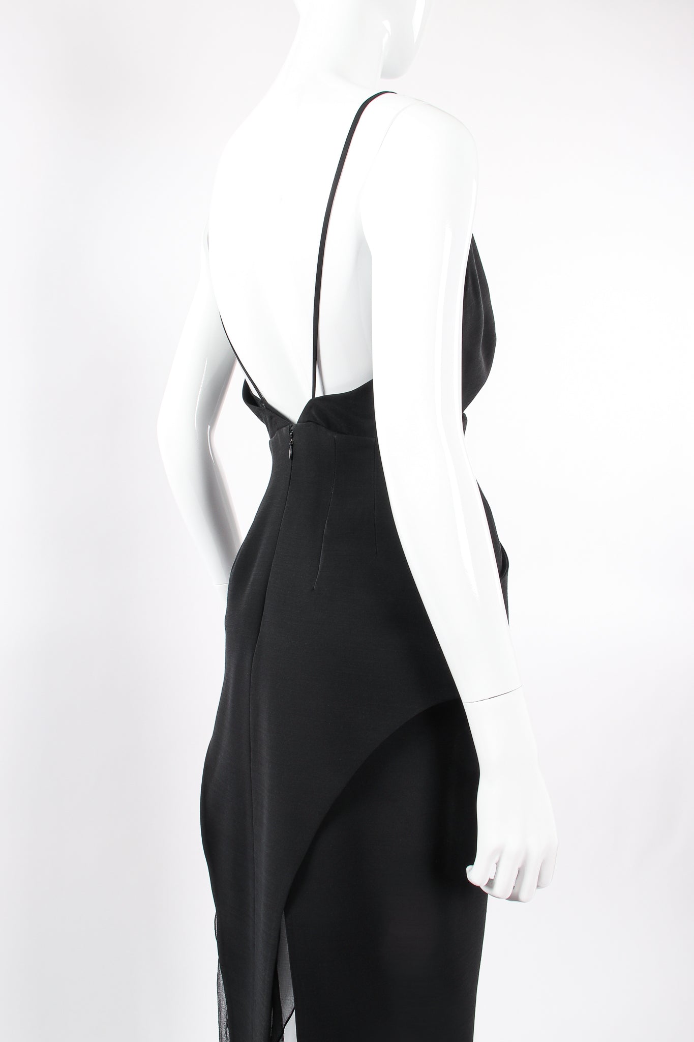 Vintage Karl Lagerfeld Layered Pointed Hem Dress on Mannequin back angle at Recess Los Angeles
