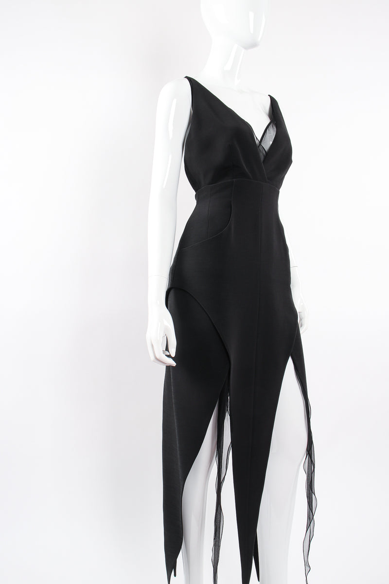 Vintage Karl Lagerfeld Layered Pointed Hem Dress on Mannequin angle at Recess Los Angeles
