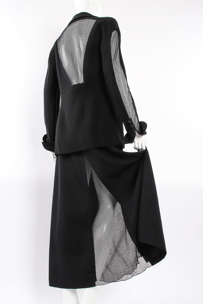 VIntage Karl Lagerfeld Mesh Cutout Jacket & Skirt Set on Mannequin back angle at Recess LA