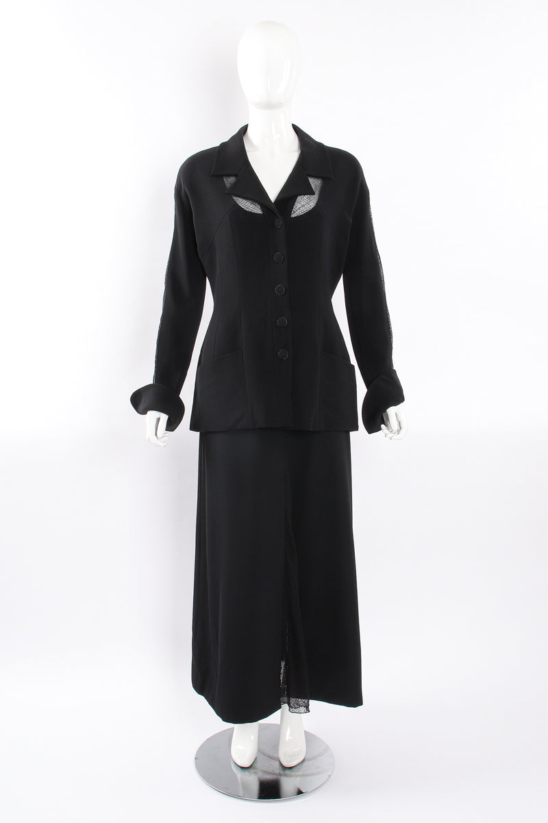 VIntage Karl Lagerfeld Mesh Cutout Jacket & Skirt Set on Mannequin front at Recess LA