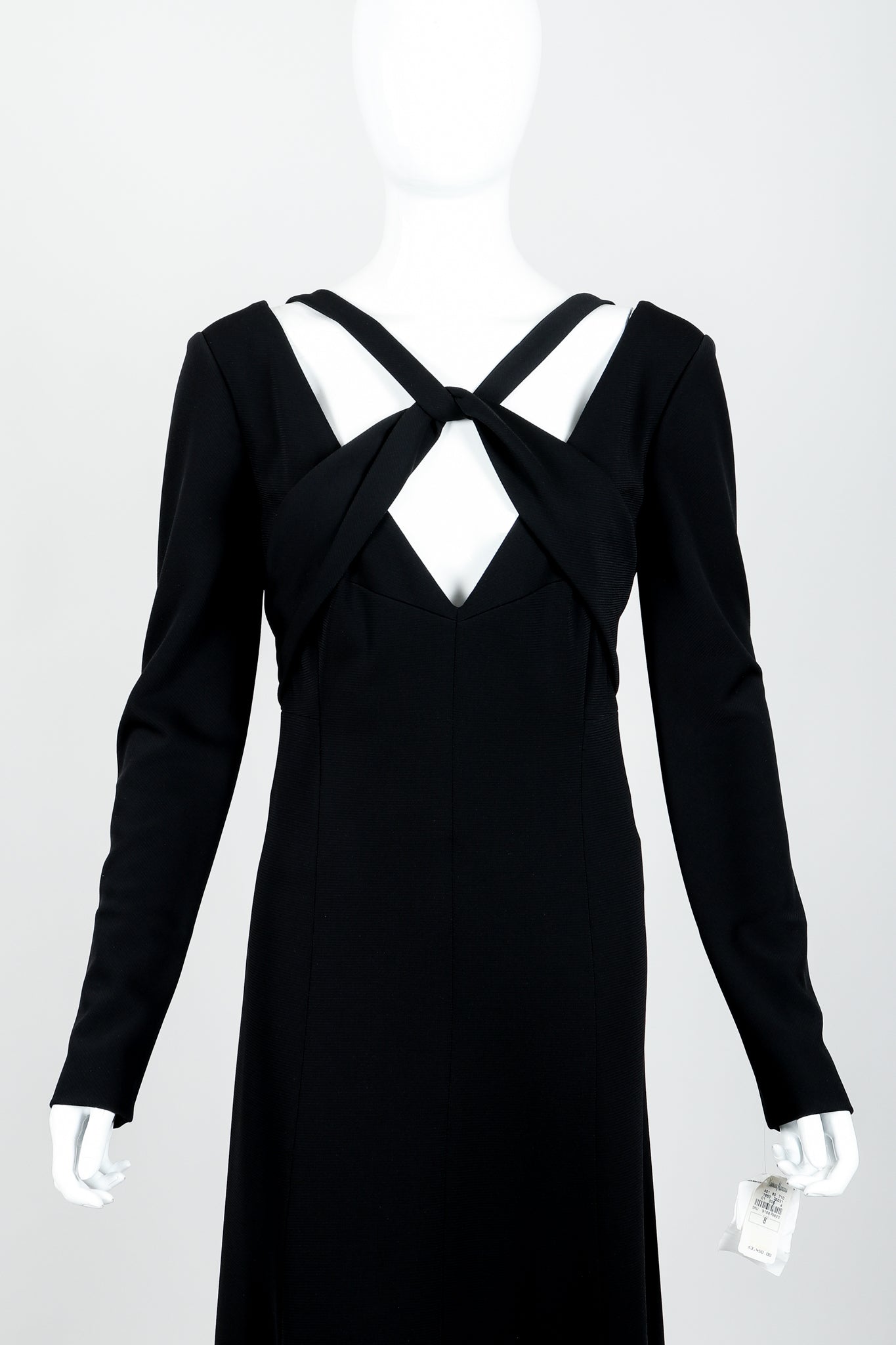 Vintage Karl Lagerfeld Twist Front Dress on Mannequin neckline at Recess Los Angeles