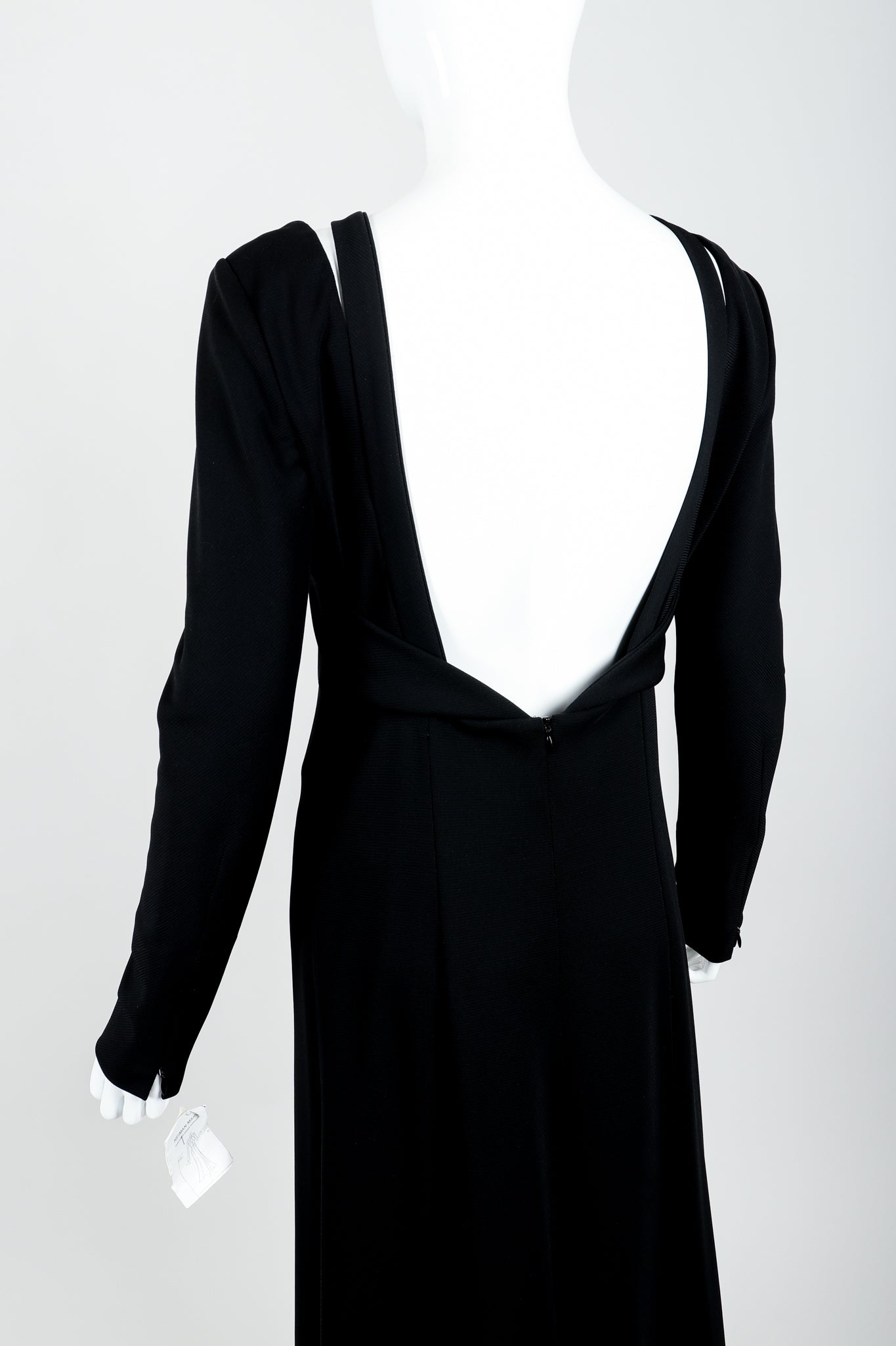 Vintage Karl Lagerfeld Twist Front Dress on Mannequin open back at Recess Los Angeles