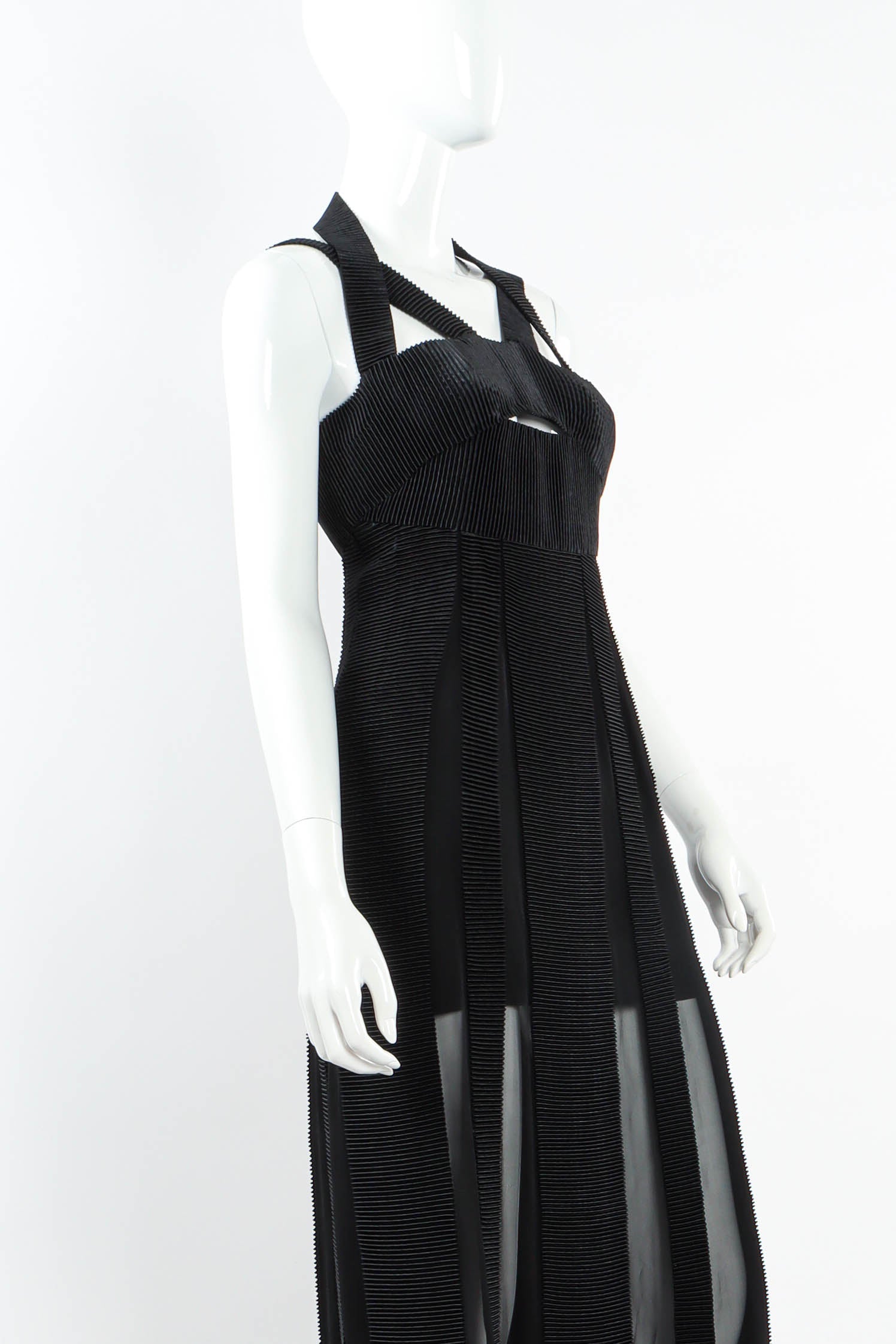 Vintage Karl Lagerfeld Mesh Stripes Pleat Dress mannequin angle @ Recess LA